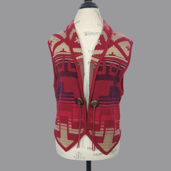 Vintage Silverado Native Vest Medium Red Knit - Picture 1 of 8